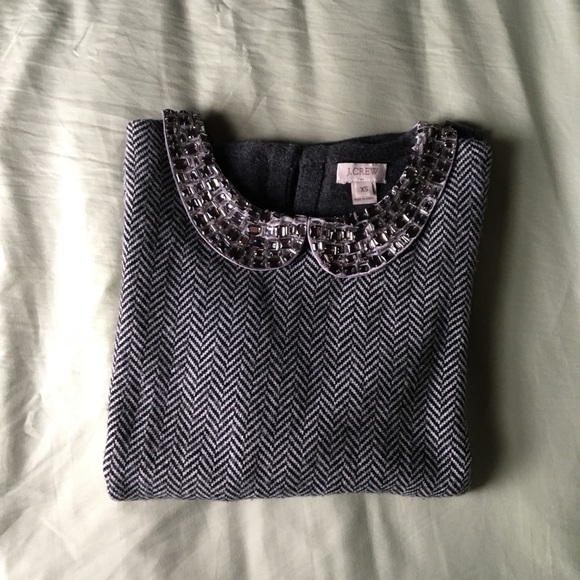 J. Crew Sweaters - J.Crew Grey Herringbone Sweater Jeweled Collar